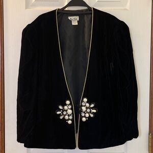 Vintage PATRA Black Velvet & Beaded Tie Front Jacket Womens Size 16 - USA